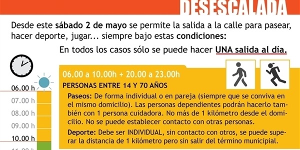 Des d'este dissabte 2 de maig es permet el passeig i l'esport a l'aire lliure sota determinades condicions
