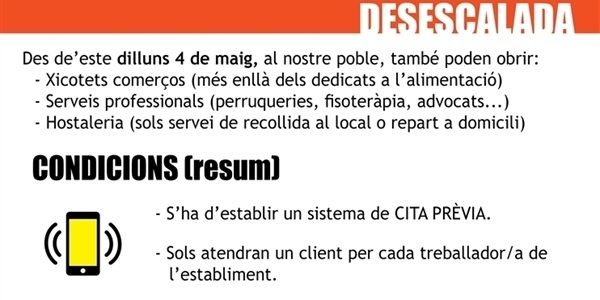 Hui poden obrir xicotet comerç, serveis professionals i hostaleria (sols servei a domicili o per a dur)