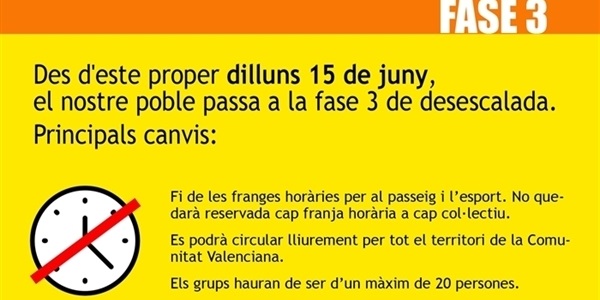 Des de dilluns 15 de juny, el nostre poble passa a la fase 3 de desescalada