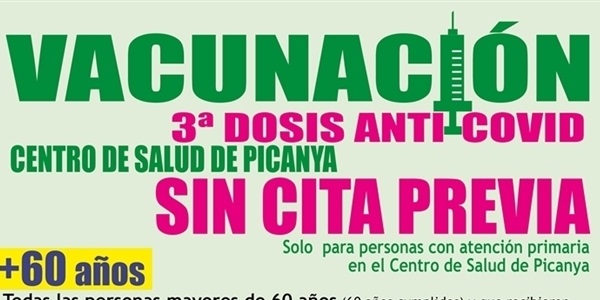 El Centre de Salut de Picanya obri dues vesprades per a la vacunació de reforç contra la covid, SENSE CITA PRÈVIA