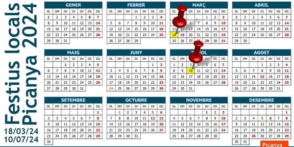 Festius locals per a 2024: 10 de juliol i 18 de març