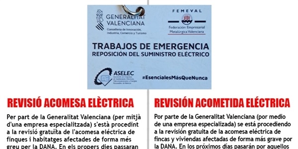 La Generalitat valenciana ha encetat un procés de revisió de les acomeses elèctriques dels immobles més afectats per la DANA