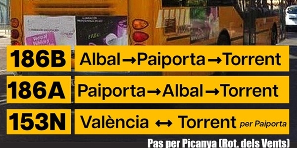 Línies de bus Albal-Paiporta-Picanya-Torrent i Torrent-Picanya-Paiporta-València nocturn