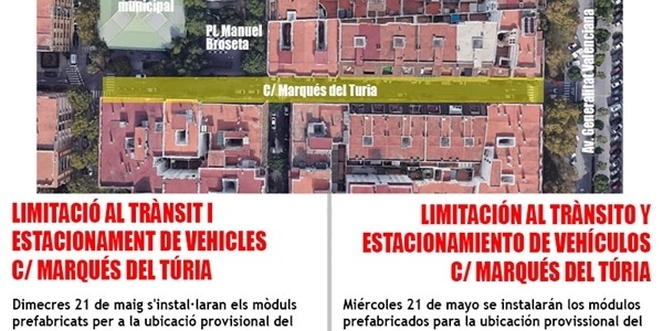 Limitació al trànsit i estacionament de vehicles al C/ Marqués del Túria