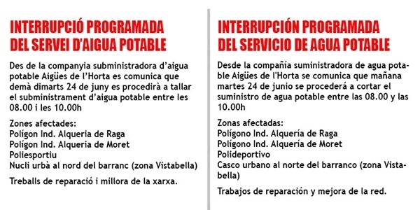 Tall programat del servei d'aigua potable