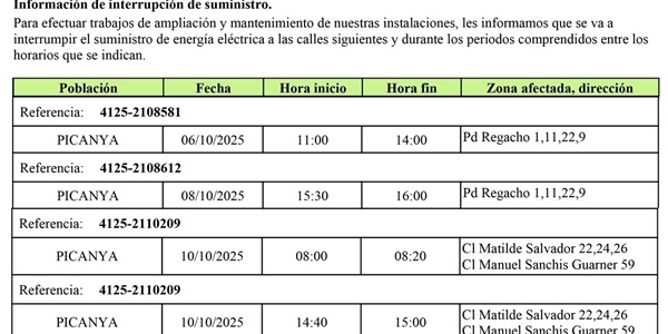 Talls de subministrament elèctric pels treballs de millora de les línies